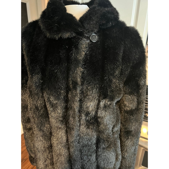 Vintage Dennis Basso Mid Length Faux Fur Coat Black Medium - Picture 10 of 10